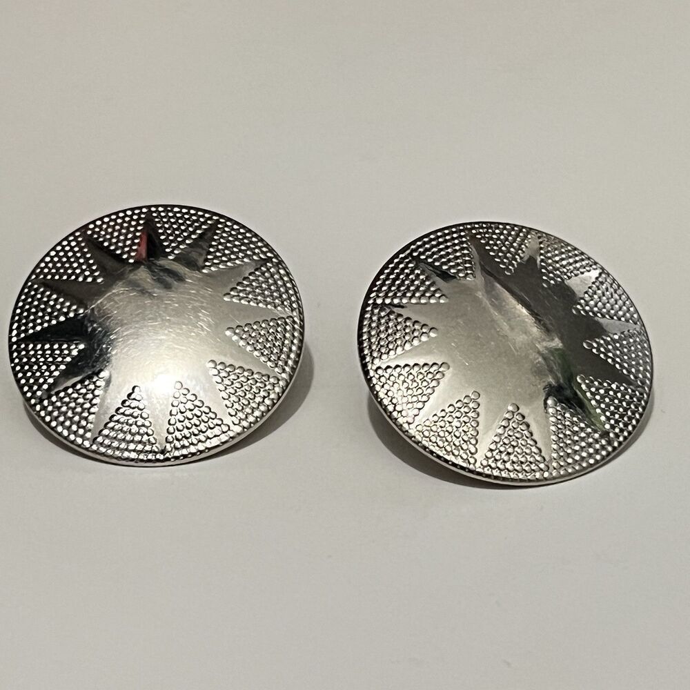 Sunburst Star Textured Silver Metal Earrings Western Sheriff Sun‎